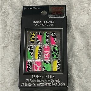 Body Rage Neon Cow print Press-On Nails - Pink, Green, Yellow new in box